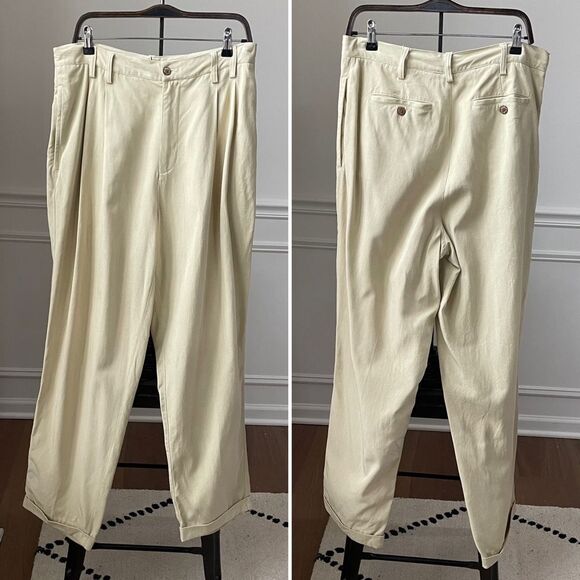 Vintage Tommy Bahama Front Pleat Cuffed Silk Pants Buttercream 36 - Picture 1 of 8